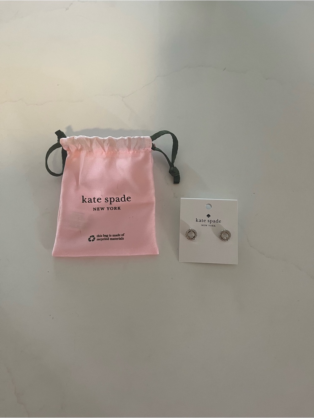 kate spade Pink Drawstring Pouch with Stud Earrings